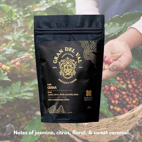 Gran Del Val Washed Geisha Coffee Whole Beans - Panama Coffee with Notes of Jasmine, Citrus, Floral and Sweet Caramel (8.8 oz)