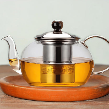 20 Oz (600 Ml) Clear Borosilicate Glass Stovetop Tea Pot Set with Infuser