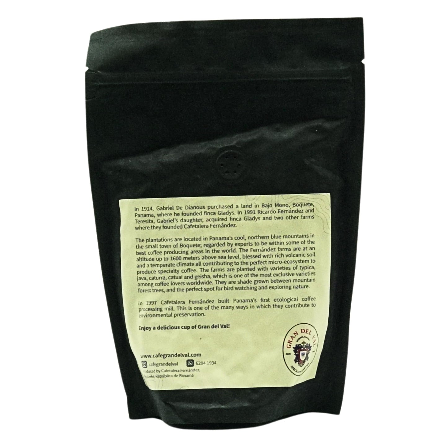 250 Grams Gran Del Val Panamanian Geisha Washed Whole Coffee Beans