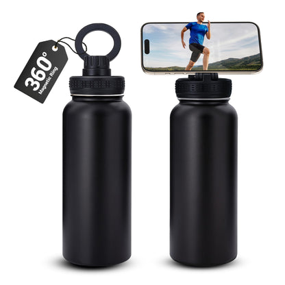 32 Oz Stainless Steel Water Bottle Compatible with Magsafe Magnetic Phone Tripod Ring 360° Rotating Lid