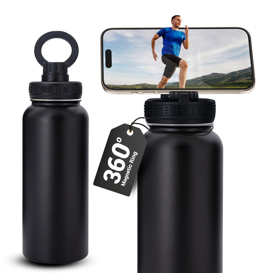 32 Oz Stainless Steel Water Bottle Compatible with Magsafe Magnetic Phone Tripod Ring 360° Rotating Lid