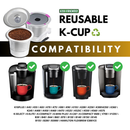 Stainless Steel Reusable K Cups with Brush and Spoon for K 1.0 & 2.0