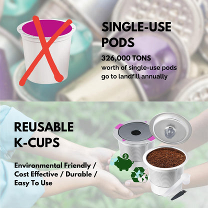 Stainless Steel Reusable K Cups with Brush and Spoon for K 1.0 & 2.0