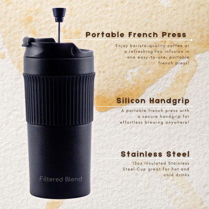 15 Oz Double Wall Stainless Steel Insulated French Press Coffee and Tea Maker